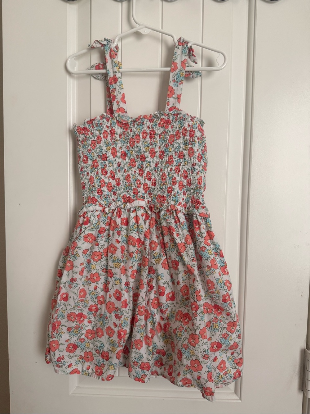 Janie and Jack White Floral Smocked Sundress with Coral and Aqua Flowers